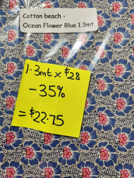 Cotton Beach Ocean Flower Blue 1.3mt