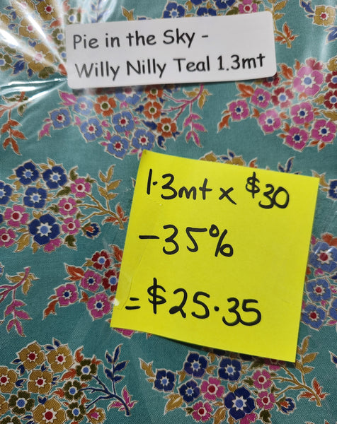 Pie in the Sky Willy Nilly Teal x 1.3mt